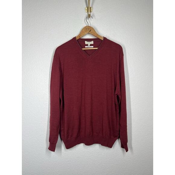 Toscano Firenze V-Neck Sweater 100% Merino Wool Made In Italy Mens XL Red - Picture 1 of 4